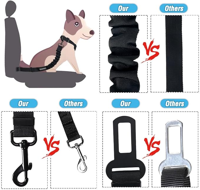 COOYOO Dog Seat Belt,3 Piece Set Retractable Dog Car Harness Adjustable Dog Seat Belt for Vehicle Nylon Pet Safety Seat Belts Heavy Duty & Elastic COOYOO