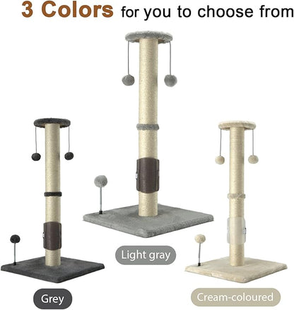 PEEKAB 32" Tall Cat Scratching Post Sisal Scratch Posts with Hanging Ball and Self-Massage Brush Vertical Scratcher for Indoor Cats and Kittens(Light-Gray 32inches) - PAWPICO