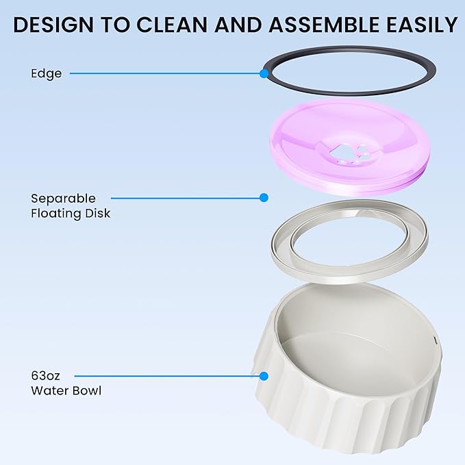 Dog Water Bowl No Spill 70oz/2L Large Capacity Dog Water Bowl Dispenser Non Slip No Splash Dog Water Bowl Pet Slow Feeder No Drip Dog Water Bowl on Vehicle Slow Water Bowl for Dogs and Cat Pink - PAWPICO