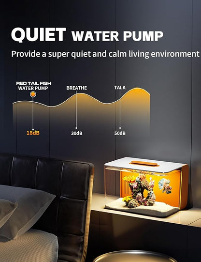 Betta Fish Tank Small Aquarium with 3 Stage Filtration, Light, Self Cleaning, 2.5 Gallon Beta Tank Starter Kit for Goldfish, Shrimp, Guppy, Jellyfish REDTAILFISH