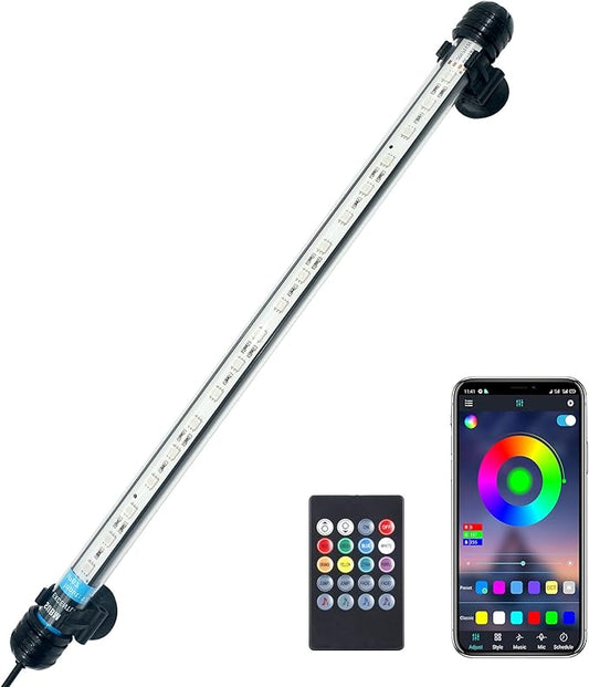 VARMHUS LED Aquarium Light,Fish Tank Light with Remote Controller&APP Control,DIY Full Spectrum Optional Color&Intelligent Timing and Dimming,29 Light Modes and 4 Music Control Modes 18LEDS-RGB 15'' VARMHUS