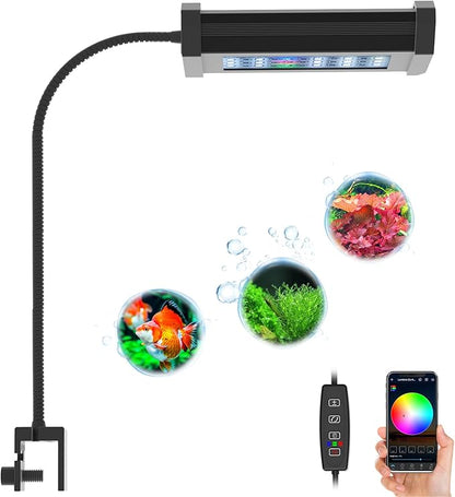 Lominie Planted Aquarium Light, 2-Channel Timer Dimmer Freshwater Small Fish Tank Light 6500K with Gooseneck for Planted Refugium Nano Tank (Freshwater) Lominie