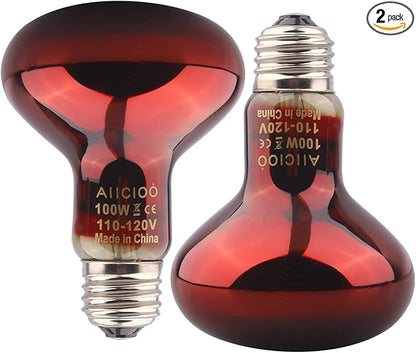 Aiicioo Reptile Red Night Light Bulb - 100W Reptile Heat Lamp Bulb Infrared Basking Spot Lamp for Bearded Dragon Lizard Turtle Hermit Crab Leopard Gecko Snake Chameleon Tank AIICIOO