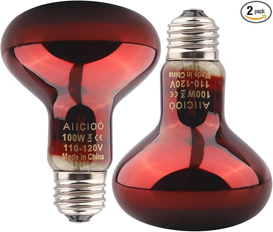 Aiicioo Reptile Red Night Light Bulb - 100W Reptile Heat Lamp Bulb Infrared Basking Spot Lamp for Bearded Dragon Lizard Turtle Hermit Crab Leopard Gecko Snake Chameleon Tank AIICIOO