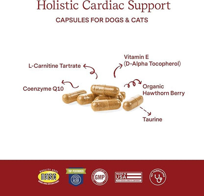 Fera Pets Cardiac Supplement for Dogs & Cats – 60 Capsules – Vet Created -Cardiovascular Function & Strength-Taurine, CoQ10, Organic Hawthorne Berry FeraPets