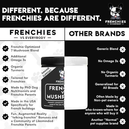 French Bulldog Optimized Mushroom Supplement for Dogs w/Turkey Tail Mushroom, Omega-3, Organic Turmeric – Mushroom Powder Super Food Topper for Dog Immune Support, Digestion, Allergies & Longevity PAWPICO