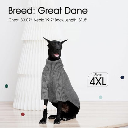IECOii Extra-Large Dog Sweater 5XL,Christmas Dog Sweaters for Extra Large Dogs Girl Boy,Turtleneck Knitted Knitwear Easy On Doggie Sweatshirt Dog Sweater for Doberman,Great Dane(Light Grey,XXXXXL) - PAWPICO