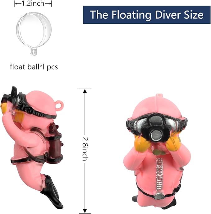 onesimcr Floating Fish Tank Decorations, Aquarium Decorations, Lovely Diver Fish Tank Decorations, Floating Device Fish Tank Accessories，Suitable for All Kinds of Fish Tanks(Pink)… onesimcr