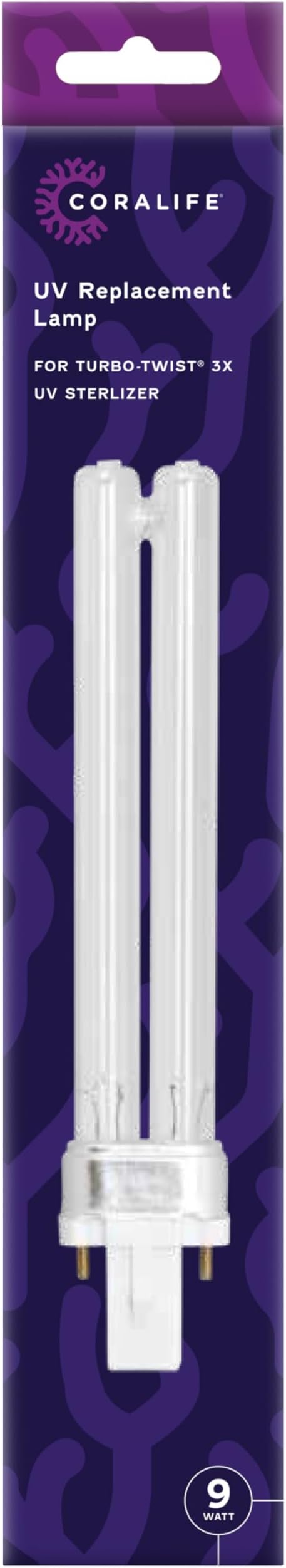 Coralife Aquarium Fish Tank Marine Salt Water Turbo-Twist UV Sterilizer 9 Watt Replacement Bulb, For 3X up to 125 Gallons Coralife