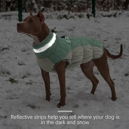 FUAMEY Dog Winter Jacket,Dog Cold Weather Coats Paded Dog Vest with Harness Built in Pet Warm Clothes Dog Apparel with Back Zipper Dog Water Resistant Coat for Small Medium Large Dogs Mint Green S - PAWPICO