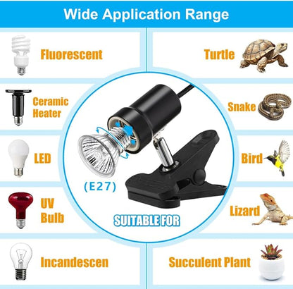Reptile Heat Lamp Rotatable Turtle Heating Light with 50W UVA UVB Heat Bulb Simulated Sunlight Basking Spot Lamp with Clamp for Reptiles Lizard Amphibian Bearded Dragon Snake DaToo