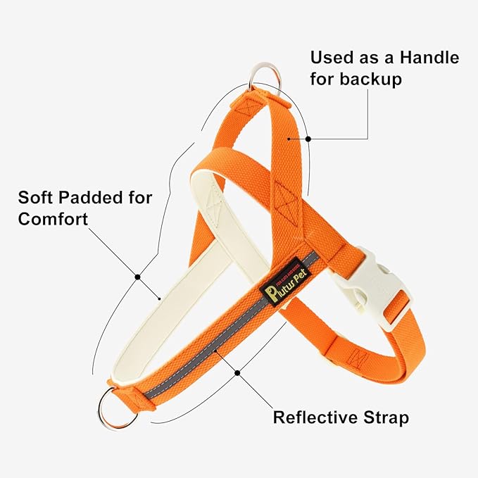 Plutus Pet Cotton Dog Harness and Leash Set, Reflective and Soft Padded, Quick Fit Vest Harness, for Small, Medium and Large Dogs, Orange, XS PLUTUSPET