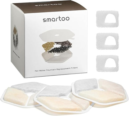 3 Packs Official Replacement Filters and 3 Packs Sponges for 152oz/4.5L Wireless Cat Water Fountain PTM-643 - PAWPICO