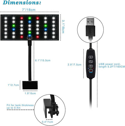 DOMICA Clip On Aquarium Light with Timer for 3 to 8 Gal Fish Tank (Dimmable Full Spectrum LED) USB Moving Lamp for Open Terrarium (Adapter NOT Included) DOMICA