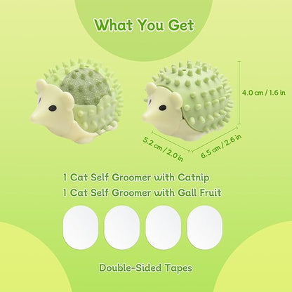 SEVENKA 2 PCS Catnip Toys Self-Grooming Cat Brush with Catnip Ball & Gall Fruit, Kitty Kitten Scratcher Self Groomer Cat Toys for Indoor Cats Lick, Chew Toys Corner Brushes Edible Wall Treats - PAWPICO