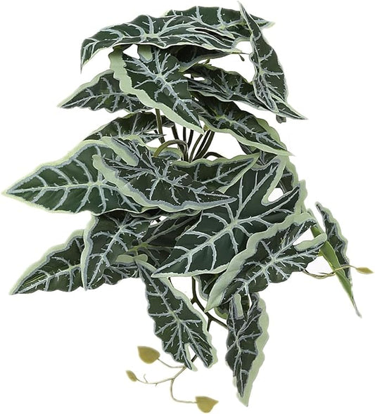 Reptile Plants for Terrarium, Amphibian Habitat Decor Artificial Hanging Plants with Suction Cup - Fake Alocasia Black Velvet WOLEDOE