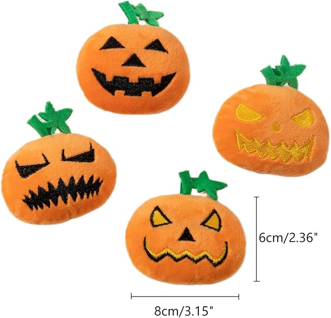 4PCS Halloween Pumpkin Cat Squeaky Toys Interactive Plush Pet Toy for Indoor Cats with Squeaker - PAWPICO