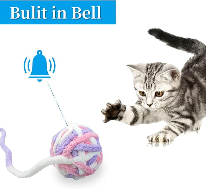 Andiker 5 Packs Cat Toys Balls with Bell and String, Kitten Toys Yarn Balls for Indoor Cats Interactive Playing (5 piecs) - PAWPICO