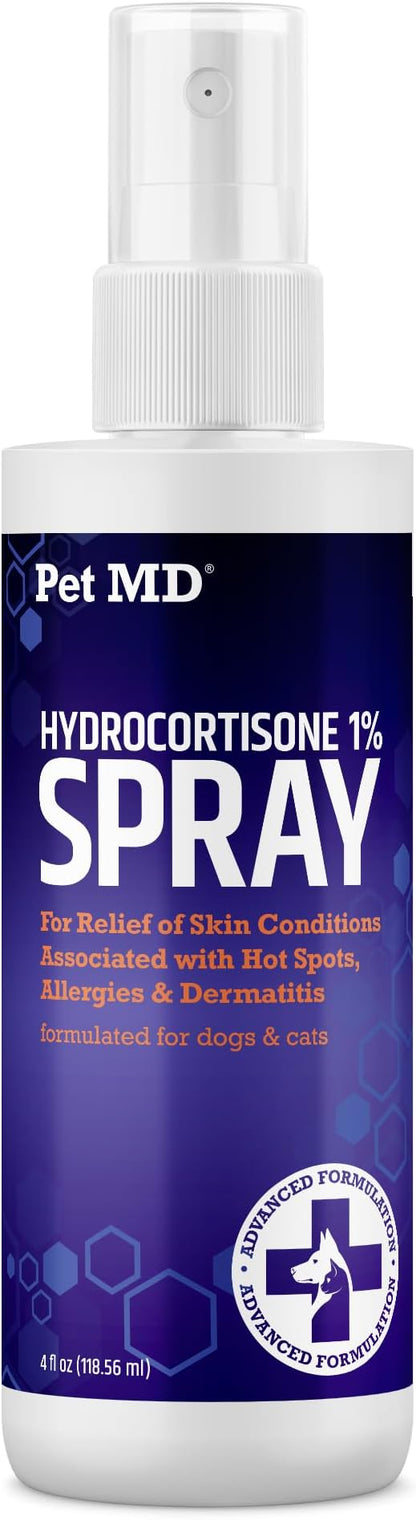 Pet MD Hydrocortisone Spray for Dogs, Cats, Horses - Itch Relief Spray & Hot Spot Treatment for Dogs, Irritated Dry Itchy Skin, Allergies, and Dermatitis - Reduces Topical Inflammation - 4 oz PetMD