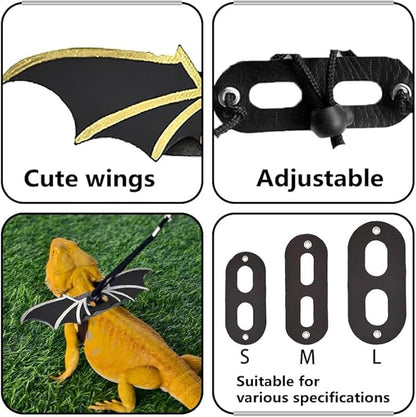 Bearded Dragon Leash - 3 Sizes Pack Reptile Outing Leather Wing Harness for Bearded Dragon Lizard Reptiles (Silvery) HOKABLE