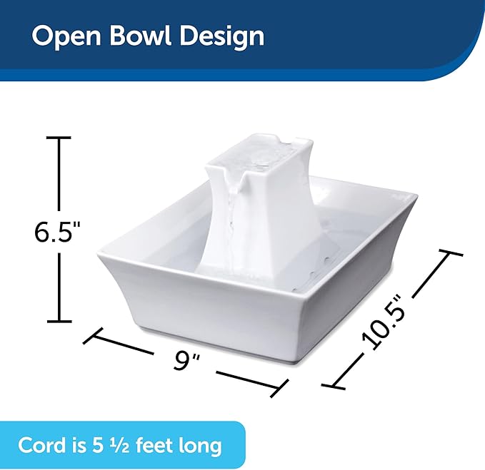 PetSafe Drinkwell Pagoda Pet Water Fountain (70 oz/2.1 L) Ceramic Cat Water Fountain, Dog Water Fountain Made of Premium, Scratch-Resistant Material, Automatic Indoor Fountain, White - PAWPICO
