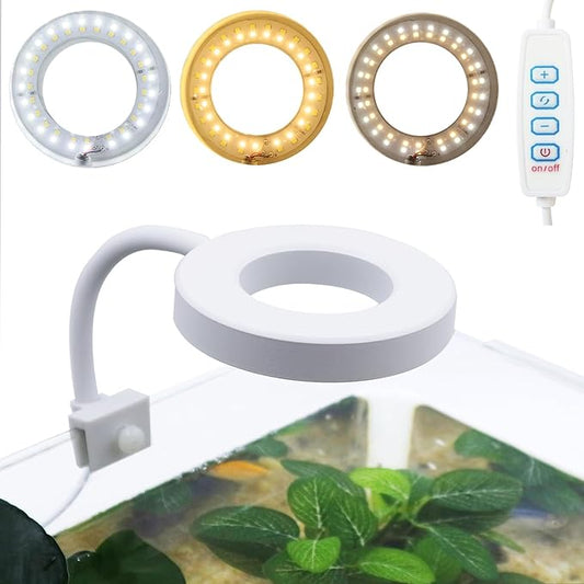 Upgraded Aquarium Light Clip On Fish Tank LED Light Small USB Light Dimmer Multi-Color White+Warm Yellow+Yellow 1 to 5 Gal (Adapter NOT Included, No Timer) PUEUTU