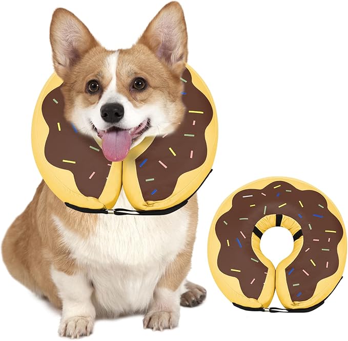 Dog Cone Collar for Small Medium Large Dogs for After Surgery, Pet Inflatable Neck Donut Collar Soft Protective Recovery Cone for Dogs and Cats - Alternative E Collar Does not Block Vision - Brown,S MIDOG