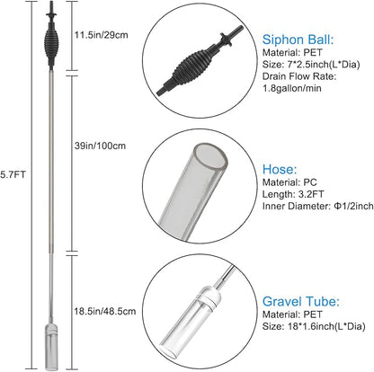 Newpol 5.7FT Aquarium Siphon Vacuum Cleaner for Fish Tank Cleaning Gravel & Sand & Change The Water Newpol