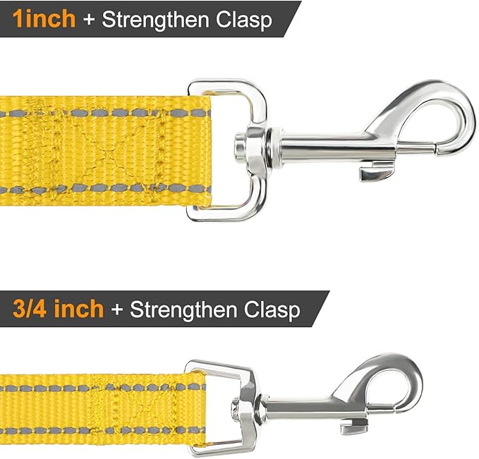 Joytale Double-Sided Reflective Dog Leash, 6 FT/5 FT/4 FT, Padded Handle Nylon Heavy Duty Leashes for Medium & Large Dogs Walking, Yellow, 5FT Joytale