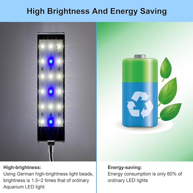 Aquarium Light Small LED Clip Light for Fish Tank 7W, 1 Yr Warranty DaToo