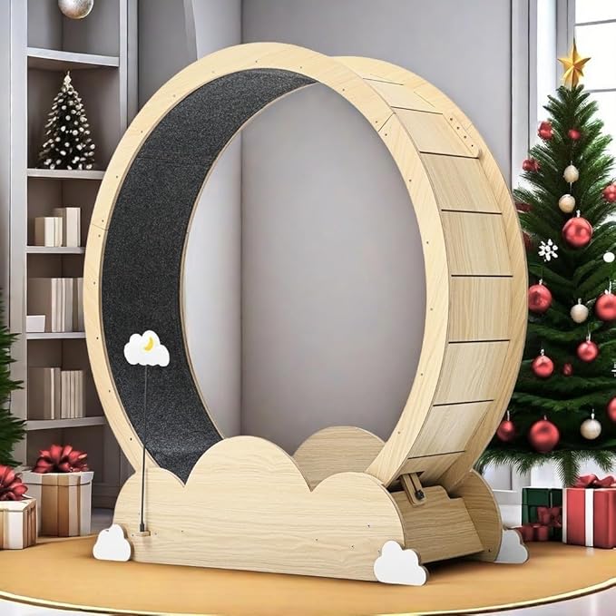 DWVO 47in Cat Exercise Wheel for Indoor Cats with Locking Mechanism, Natural Solid Wood Sturdy Cat Treadmill Wheel with Detachable Carpet, Suitable for Most Cats - PAWPICO