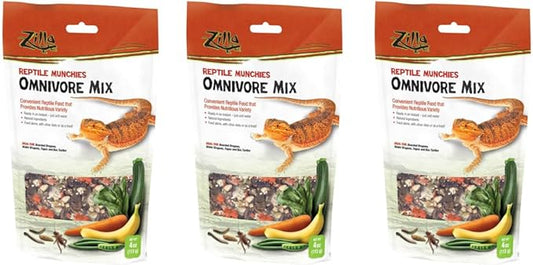 3 PACK ZILLA FREEZE DRIED REPTILE MUNCHIES OMNIVORE MIX 4 OZ (3 BAGS FOR A TOTAL OF 12 OZ OF FOOD!) Zilla