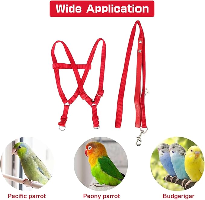 Pet Parrot Bird Harness and Leash, Adjustable Parrot Traction Harness Leash, Outdoor Flying Training Rope Anti Bite Training Rope for Parrot Macaw Cockatoos Yunnyp