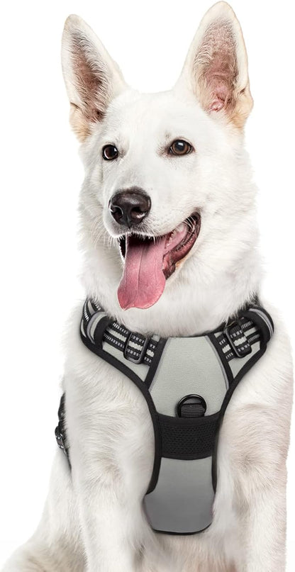 Eagloo Dog Harness Large Breed, No Pull Service Vest with Reflective Strips and Control Handle, Adjustable and Comfortable for Easy Walking, No Choke Pet Harness with 2 Metal Rings, Grey, XL GoExplorewithEagloo