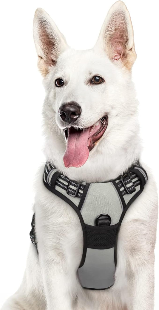 Eagloo Dog Harness Large Breed, No Pull Service Vest with Reflective Strips and Control Handle, Adjustable and Comfortable for Easy Walking, No Choke Pet Harness with 2 Metal Rings, Grey, XL GoExplorewithEagloo