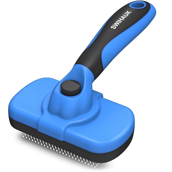Swihauk Self Cleaning Slicker Brush - Skin Friendly Deshedding Grooming Tool for Dogs & Cats, Suitable for Shedding & Haired Pets, with Pet Supplies Accessories, Blue - PAWPICO