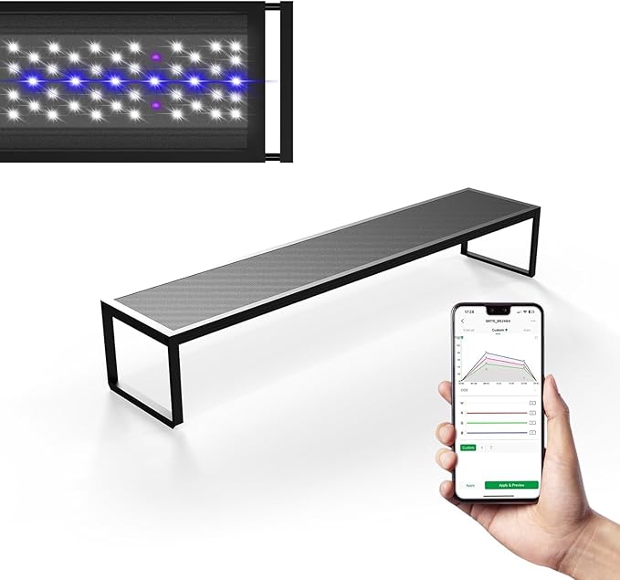 MagTool Brite Series Auto Aquarium LED Light with App-Controlled RGB+W LEDs, ADA Style Extendable Bracket, Supports Custom Sunrise/Sunset Colors in Manual/Auto/Custom Modes (Brite 60) MagTool