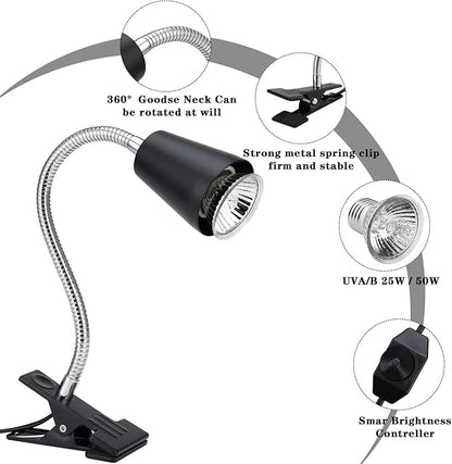 Reptile Heat Lamp,UVA/UVB Reptile Light,360° Rotatable Clip,Turtle Heating Lamp with Clamp,Reptile Basking Light for Reptiles Bearded Dragon Turtle Snake, E27 110V ZJNBMTFY