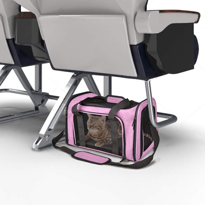 Henkelion Pet Carrier for Small Medium Cats Dogs Puppies up to 15 Lbs, TSA Airline Approved, Soft Sided, Collapsible Travel - Pink - PAWPICO