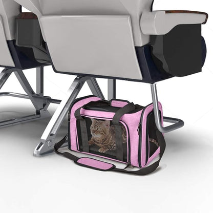 Henkelion Pet Carrier for Small Medium Cats Dogs Puppies up to 15 Lbs, TSA Airline Approved, Soft Sided, Collapsible Travel - Pink - PAWPICO