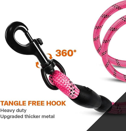 Taglory Rope Dog Leash 5 FT with Comfortable Padded Handle, Highly Reflective Threads Leash for Medium Large Dogs, 1/2 inch, Pink Taglory