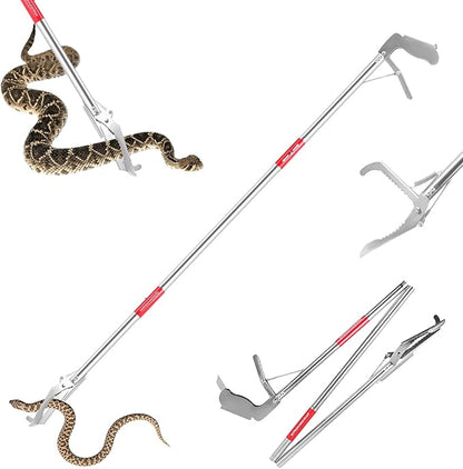 50" Collapsible Stainless Steel Snake Grabber Tool: Multi-Functional Hook, Tongs, Pole, Reacher for Safe Snake Handling and Rattlesnake Catching Repgfor