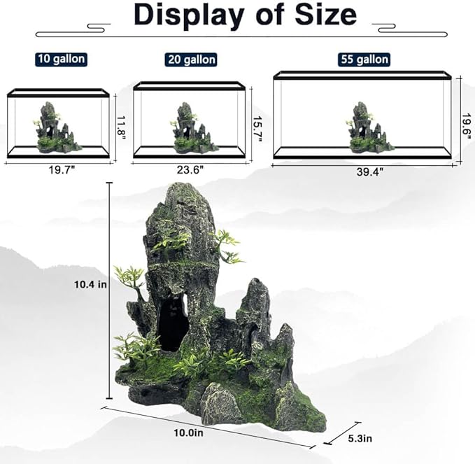 Aquarium Decorations Large and Tall Large Aquarium Decorations for Fish Tank Decorations Fish Tank Ornaments Mountain View Stone Ornament Tree Rock Cave Artificial Fish Tank Ornament GOLOMOZ
