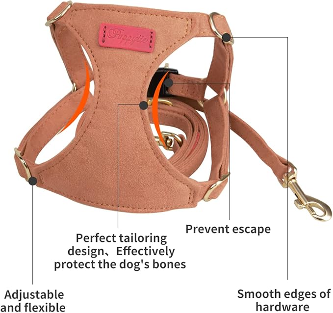 Puppytie No Pull Small Dog Harness with Multifunction Dog Leash,Lightweight Soft Adjustable No Choke Escape Proof Pet Harness Vest Pet Harness Vest,Brown Caramel,S Puppytie