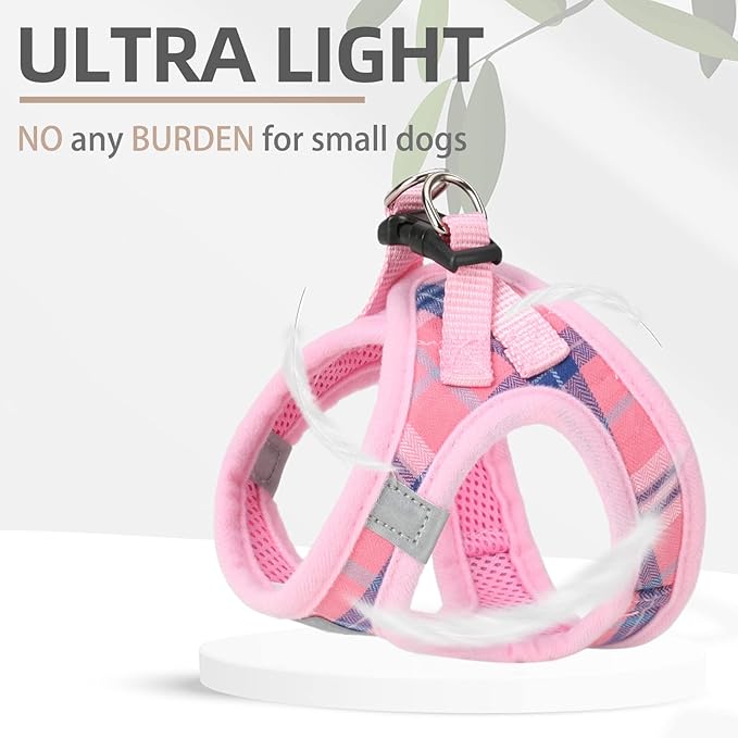 PUPTECK Adjustable Dog Harness Collar and Leash Set Step in No Pull Pet Harness for Small Medium Dogs Puppy and Cats Outdoor Walking Running, Soft Mesh Padded Reflective Vest Harnesses, Pink XL PUPTECK