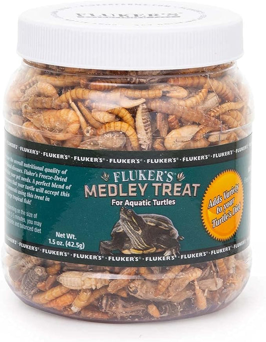 Fluker's Medley Treat for Aquatic Turtles, River Shrimp, Mealworms, and Crickets, 1.5 oz Flukers
