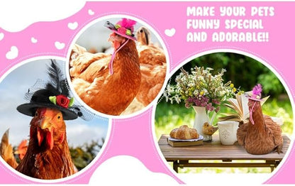 6 Pieces Chicken Hats for Hen Mini Hat Chicken Helmet Accessories Feather Top Hat Funny Small Hat Tiny Pet Hat with Adjustable Elastic Chin Strap for Animal Costume PAWPICO