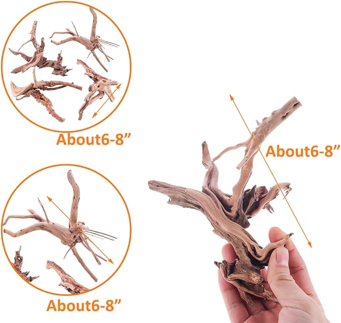 Aquarium Driftwood Natural Spiderwood for Aquarium Decor 4PCS 6-8inch Driftwood Branches for Fish Tank Decorations CENIBBLE