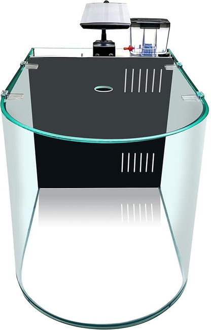 12 Gallon Saltwater Aquarium U-Shaped Low Iron Ultra Clear Glass Aquarium Saltwater Fish Tank Reef Tank with Lid and Pad, Protein Skimmer, LED Light and Pump (Black, Premium All-in-One Kits) GankPike