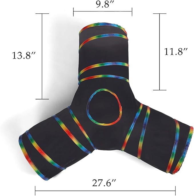 LUCKITTY Cat Tunnels Tube Toy with Plush Ball & Cat Wand Toy and Feather Toys-Portable Tattaff Waterproof Washable-Interesting Geometric Pattern Collapsible-3 Way Black Rainbow - PAWPICO